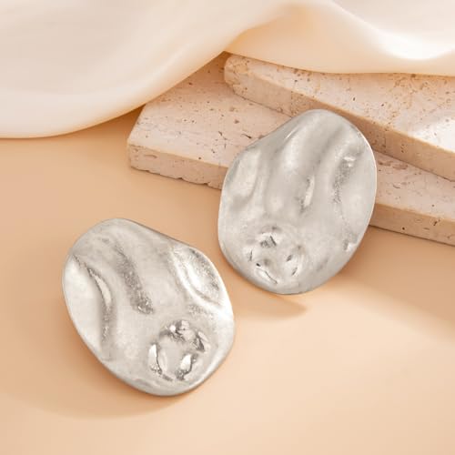 Mixed Metal Statement Earrings for Women Chunky Earrings Big Statement Large Oval Round Pebble Shape Earring Irregular Geometric Drop Dangle Earring Chunky Jewelry - style: 2 - S