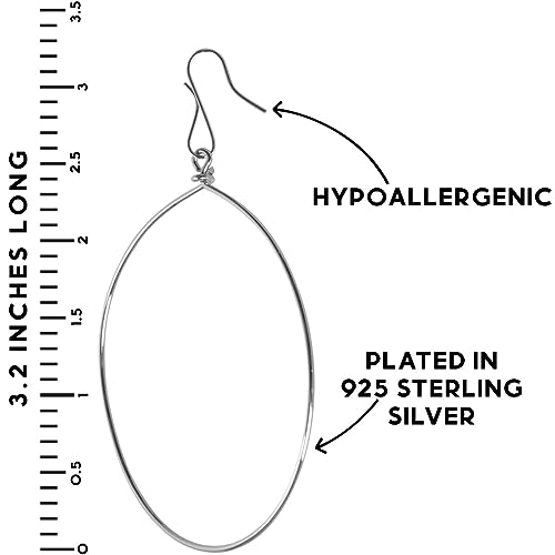 Dangle Hoop Earrings for Women - Minimalist Geometric Round Drop Hoops - Hypoallergenic, Safe for Sensitive Ears - Plated in 18K Gold or 925 Sterling Silver - color: 3.2" inch - 925 Silver Plated