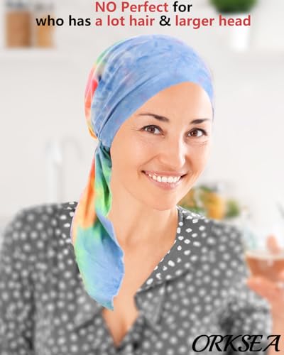Chemo Headwear for Women Pre-Tied Head Scarf Headwraps Soft Turbans Cancer Hats Chemo Beanie Coverings Scarves - color: Blue and Green