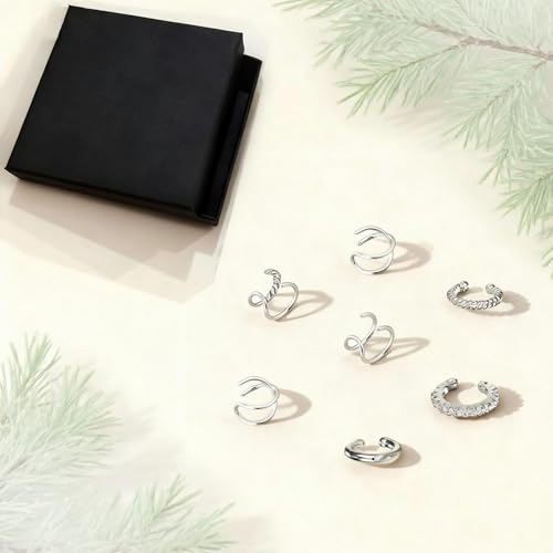 Ear Cuffs Non-Piercing for Women Dainty 14K Gold Plated Clip On Cartilage Earrings Hypoallergenic Huggie Hoop Cuffs Fake Earings for Non Pierced Ears - color: D:silver ear cuff