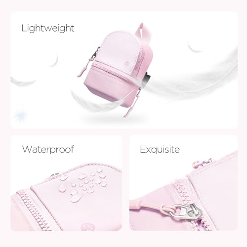 Babysun Mini Backpack Keychain Wristlet Pouch Small Change Coin Purse Cute Zipper Wallet With 3 RFID Card Slots For Women/Men Airpods Cosmetics - color: Baby Pink