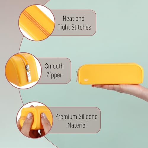 Mr. Pen- Silicone Pencil Case, Aesthetic Pencil Bag for Women, Makeup Pouch | Multifunctional Pouch for Stationery, Cosmetics and Electrical Goods Storage - color: Golden Honey