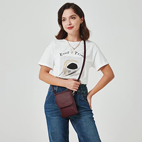 BOSTANTEN Vegan Leather Crossbody Bags for Women Designer Cell Phone Bag Wallet Purses Adjustable Strap - color: A-05-burgundy Red