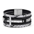 VIBILIA Boho Leather Wrap Bracelets for Women Men Multi-Layer Bracelets with Strong Clasp Western Jewelry - color: 06-Cross-Black