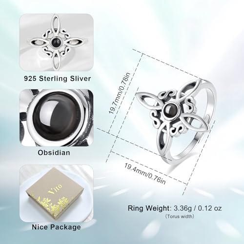 Vito 925 Sterling Silver Adjustable Open Spoon Ring for Women Men, Lotus Sunflower Snake Spoon Band Rings Feather Hug Witches Knot Inspirational Jewelry Gift for Wife - style: Witches Knot