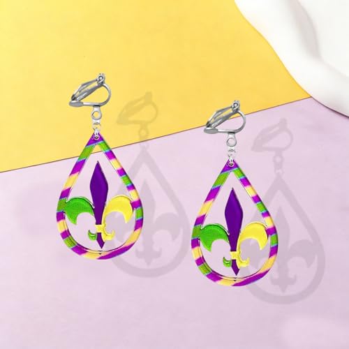 Mardi Gras Clip on Earrings for Women Boho Acrylic Parade Lette Mardi Gras Carnival Clip on Earrings Holiday Festival Jewelry Gifts Accessory - color: style1