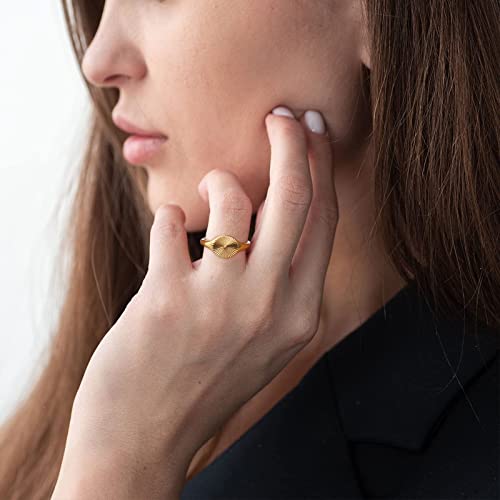 YeGieonr Non Tarnish Gold Rings for Women, Waterproof Gold Signet Ring, 18K Gold Plated Stackable Rings for Everyday Wear - color: Sunburst