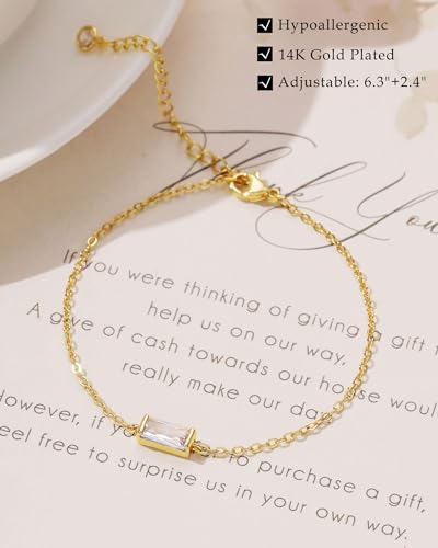 FUNEIA Birthstone Gold Bracelets for Women Non Tarnish Trendy Dainty 14K Gold Plated Bracelet Stack Stackable Blue Green May Emerald Friendship Bracelets Jewelry Gifts for Mom Best Friend - color: 04. April(Diamond)