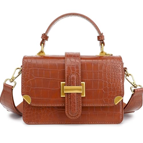 LL LOPPOP Women's Small Classy Crossbody Purse Top Handle Handbags Leather Satchel Bags for Women - color: A-brown(2035)