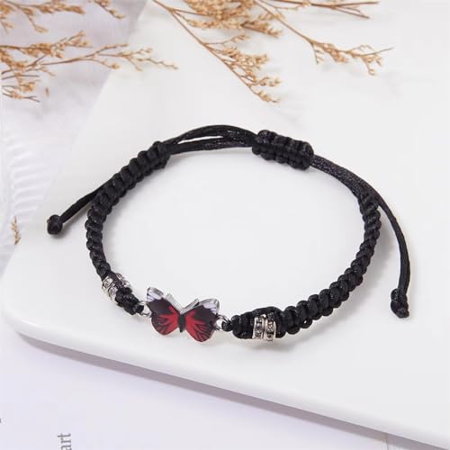 Butterfly Bracelets for Women Colorful Charm Woven Adjustable Strings Butterfly Bracelets Cute Handmade Boho Adjustable Braided Rope for Couple Women Friendship BFF Party Family Jewelry - color: black