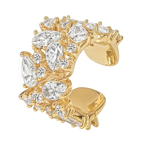 MEVECCO Ear Cuff Non Piercing for Women 18K Gold Plated Dainty Ear Cuff Earring Stacks Cartilage Clip On Wrap Huggie Minimalist Fake Piercings Open Hoops Jewelry Gifts - style: cz
