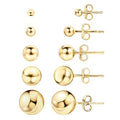 Barzel 18K Gold Plated Ball Stud Earrings Set, Sizes 3-10MM, 5 Pack, High Polish Finish Ball Suds
