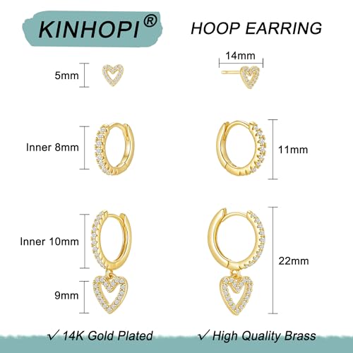 3 Pairs Small Earring Stacks, 14K Gold/Silver/Black/Rose Gold Plated Pearl Heart Butterfly Star Diamond Charm Drop Huggie Earrings Trendy Jewelry Gift for Women - color: Gold-Diamond Heart