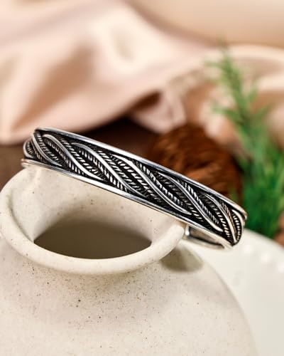 Vintage 925 Sterling Silver Bracelet, Exquisite Leaf Engraved Adjustable Bracelet, Vintage Jewelry Silver Bangle for Women