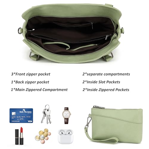 TANTOMI Tote Bag for Women Vegan Leather Purses and Handbags Ladies Waterproof Big Shoulder Bag for Travel - color: Light Green.c