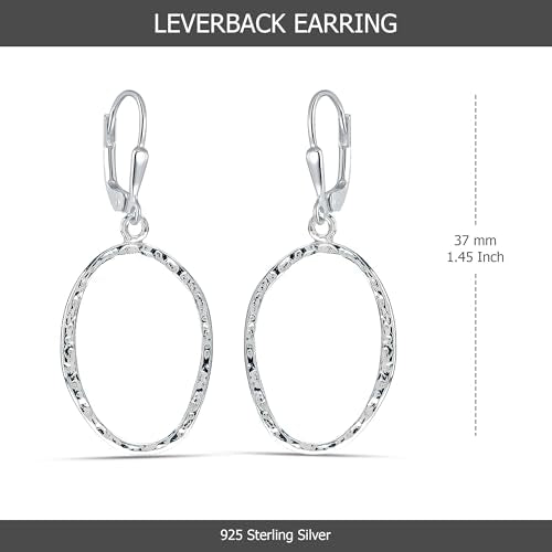 LeCalla 925 Sterling Silver Drop Earrings | Lever-Back Drop Earrings | Hypoallergenic Silver Teardrop Leverback Dangle Earring for Women Jewelry Gifts - color: Classic Hammered-37MM