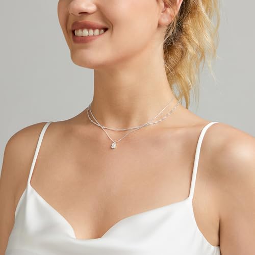 Luxval Diamond Pendant Gold Necklace for Women，Dainty 18k Gold Plated Choker Necklaces Simple Gold Jewelry Gifts for Women Girls - color: Silver-CZ Layered