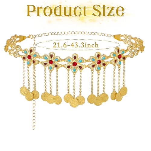 ELABEST Gold Waist Chain Rhinestone Belly Dance Chain Crystal Tassel Dance Jewelry for Women - style: Gold-C