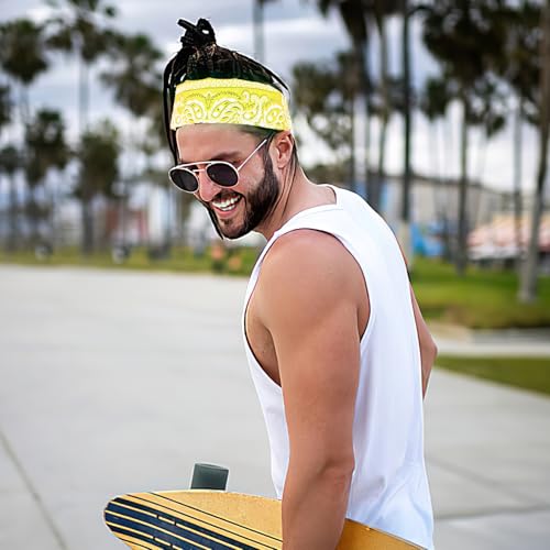 6 Pack Pure Cotton Bandana, Multi-Purpose Square Handkerchief, Face Mask headband for Men and Women - color: Yellow