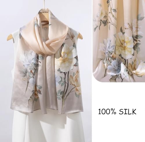 ANDANTINO 100% Silk Long Scarf-Women Large Oblong Shawls with Gift Packed - color: Floral-pale Yellow