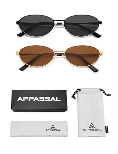 Appassal Retro Oval Sunglasses for Women Mens with Spring Hinge Sunnies AP3696 - color: A4 Black/Grey&gold/Brown