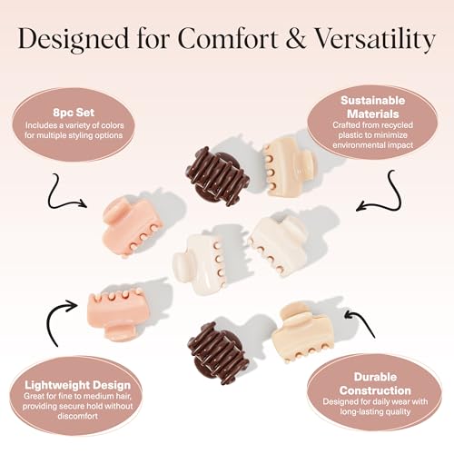 Kitsch Small Hair Clips for Women and Girls – Mini Claw Clips – Hair Accessories – Daily Styling, Recycled | Ideal Gifts for Women, Rosewood – 8pc Set - color: Rosewood