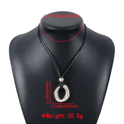 GIGB PBDK Chunky Gold Choker Necklace for Women,Dainty 14K Gold Geometric Hollow Circle Round Pendant Necklace Black Leather Rope Collar Necklace Gifts - color: Silver