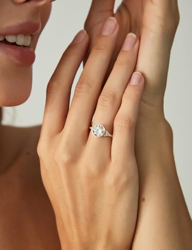 EAMTI 2CT Engagement Rings for Women Round Cut CZ Solitaire Promise Wedding Bands Travel Bezel Ring 14K Gold Plated Size 4-10 - color: Brass-Gold