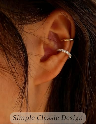 16Pcs Ear Cuff Earrings for Women Non Piercing Gold Silver Plated Ear Cuffs Non Pierced Clip on Cartilage Earring CZ Heart Flower Ears Wrap Fake Earrings Jewelry Set Lightweight Adjustable - color: Gold