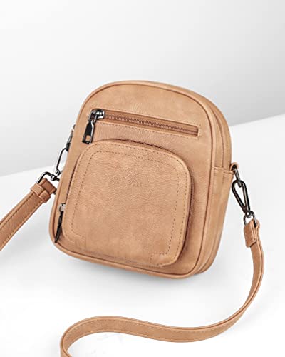 FADEON Small Purses for Women Crossbody Bags, Designer PU Leather Mini Cross Body Purse Travel Shoulder Bag Card Slots - color: Camel Brown Retro Style