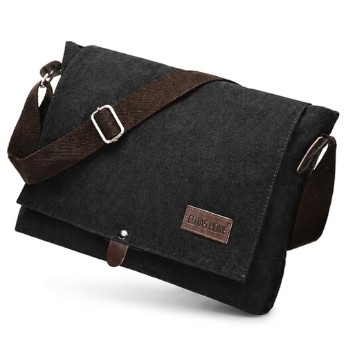 Cota's home Mens Canvas Messenger Bag, Satchel Bag for Men, Fits 14" Laptop, Compact Work Bag for Office & Travel - color: Black