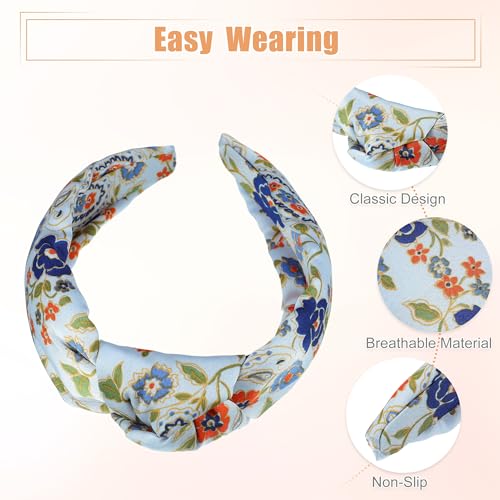 VOCOSTE Floral Pattern Knotted Headband, Classic Casual Style Headband for Women Girl, Blue 5.20"x2.36" - color: Blue