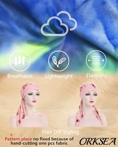 Chemo Headwear for Women Pre-Tied Head Scarf Headwraps Soft Turbans Cancer Hats Chemo Beanie Coverings Scarves - color: Blue and Green