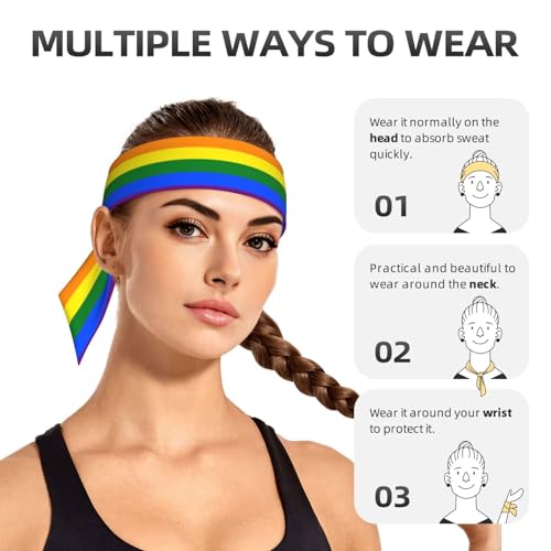 Sports Head Tie Westie Dogs Beach Summer Tropical Tie Sweatband Headband Men Women Elastic Bandana Adjustable Non-Slip Moisture Wicking for Running Football Yoga Workout Athletic Hair Ninja Head Band - color: Gay Pride Flag Rainbow