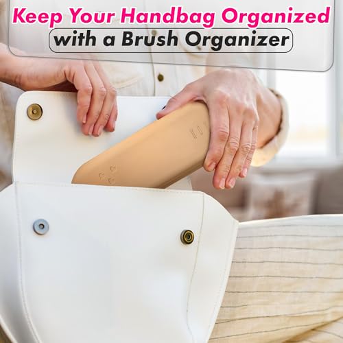 Silicone Makeup Brush Holder Travel – Stylish Silicone Make Up Bag 8.3 in, Travel Makeup Bag for Brushes, Easy-to-Clean Waterproof Case, Fits Purse or Tote, Magnetic Clips, Sturdy Brush Organizer - color: Beige Silicone Makeup Brush Holder