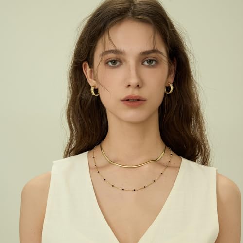 ARSIS 18K Gold Plated Herringbone Necklace Snake Chain Choker Dainty Layered Hypoallergenic Jewelry Gift for Women - color: Gold Single Layer 3mm