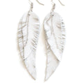 Black shiny Leather Feather Earrings for Women, Lightweight Minimal Boho Dangle Earrings, Small Simple Everyday Jewelry - color: white