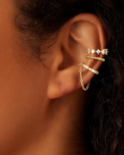 14K Gold Plated Ear Cuff Earrings for Women, Dainty Ear Cuffs Non Pierced Trendy Cubic Zirconia Cartilage Hoop Earring Fashion Jewelry Set for Women