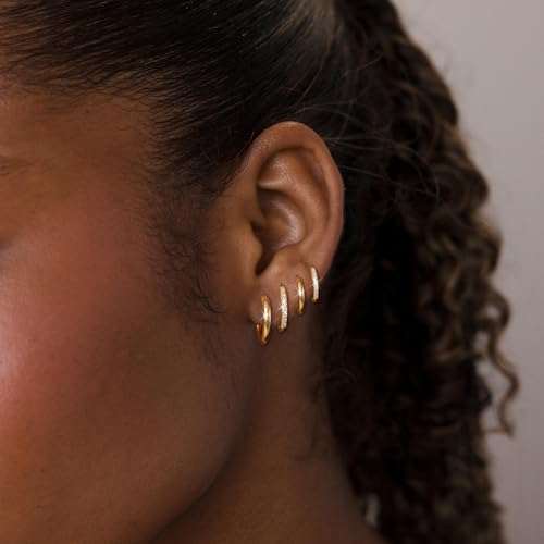 4 Pair Small Gold Hoop Earrings for Women Sensitive Ears - Hypoallergenic 14k Real Gold Plated Hoops Zirconia Cartilage Huggie Earrings Set Helix Piercing Earring Gold Jewelry for Women Gift - color: 01-4 Pair Gold