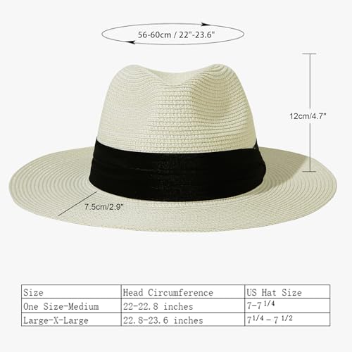 Lanzom Women Wide Brim Straw Panama Roll up Hat Fedora Beach Sun Hat UPF50+ - color: 02-fold Belt Beige, size: Large-X-Large