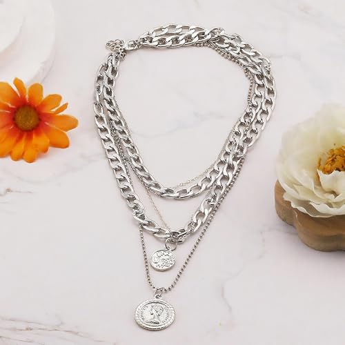 Todenb Pirate Necklace for Women Pirate Costume Accessories Pirates Outfit Jewelry Gold Coin Pendant Necklace Gold Layered Necklaces Halloween - color: A-Silver
