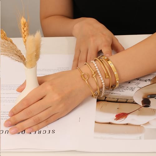18 K Gold Plated Love Bangle Bracelet Stack Cuff Jewelry for Women Jewelry Set for Women Gift with Box - style: style6