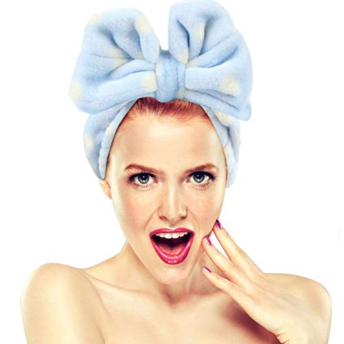 Hairizone Cosmetics Hair Band for Washing Face Shower Spa, Blue | Adjustable, Elastic, Big Bowknot, Wrap and Hold Hair, For Girls - color: Blue