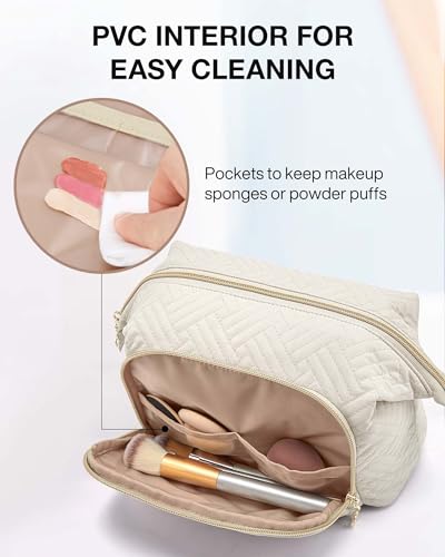 BAGSMART Travel Makeup Bag, Cosmetic Bag Small Make Up Organizer Case,Wide-open Pouch for Women Purse for Toiletries Accessories Brushes,Large Beige - color: D-1 Layer- Beige, size: Large