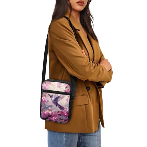 Womens Crossbody Bag Cell Phone Purse Wallet Small Shoulder Handbag for Workout Travel Gym - color: Hummingbird Floral