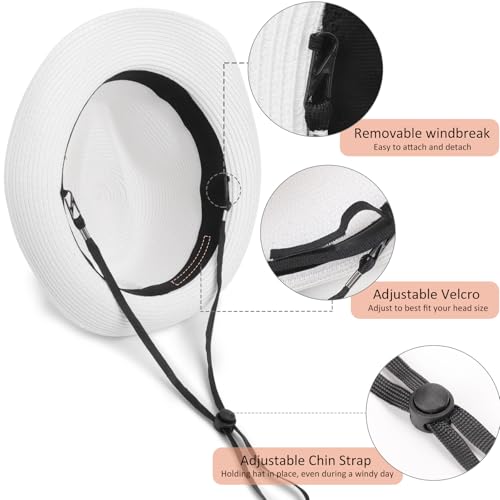 DRESHOW Women Straw Sun Hat Short Brim Panama Travel Fedora Summer Hat Roll Up Beach Cap for Women UPF 50+ - color: 1 Pc Straw Hat: White (Black Ribbon)