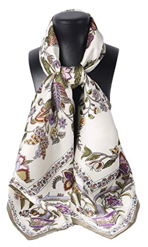 100% Silk Scarves, Extra-Large and XX-Large - color: Beanstalk, Creme With Taupe Trim
