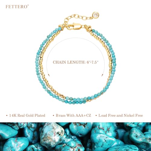 Fettero Beaded Bracelets for Women Charm Natural Stone Handmade Beads White Gold Plated Dainty Gold Bracelets Non Tarnish Boho Summer Beach Vacation Jewelry - color: Light Blue Turquoise