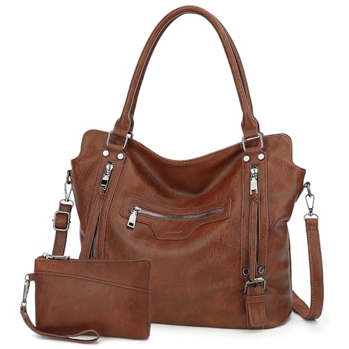 TANTOMI Tote Bag for Women Vegan Leather Purses and Handbags Ladies Waterproof Big Shoulder Bag for Travel - color: Brown.d