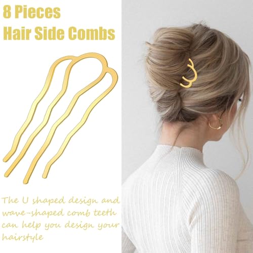 6 Piece Metal Hair Side Combs Hair Fork Clip Pins for Updo Bun, U Shape for Vintage Hairstyle Hair Accessories (Gold-4 Teeth) - color: Gold-4 Teeth